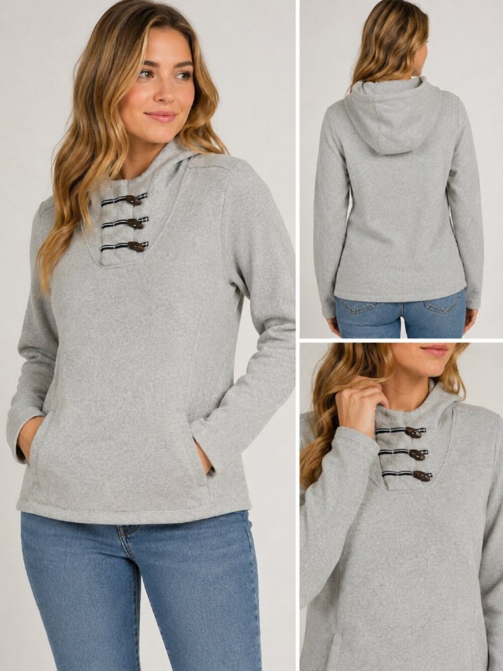 Southern Tide Gray Fleece Hoodie Toggle Neck Pullover Size M